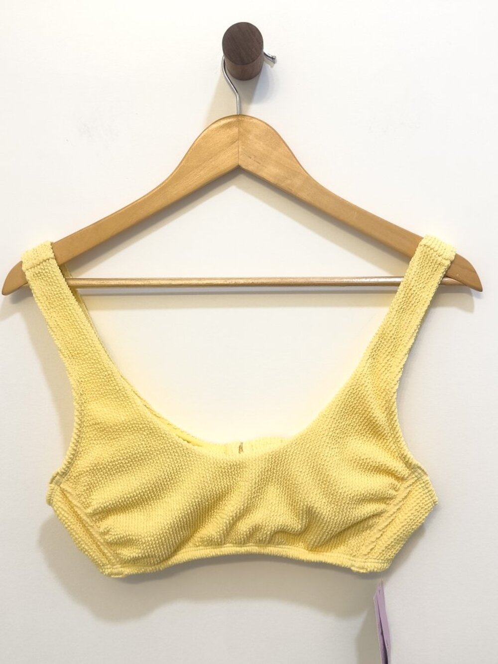 NWT Yellow Crinkle Textured Bikini Top Scoop Neck M